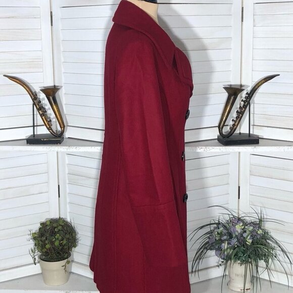 Anne Klein Red Burgundy Wool Blend Double Breasted Peacoat Size Small - Picture 7 of 11